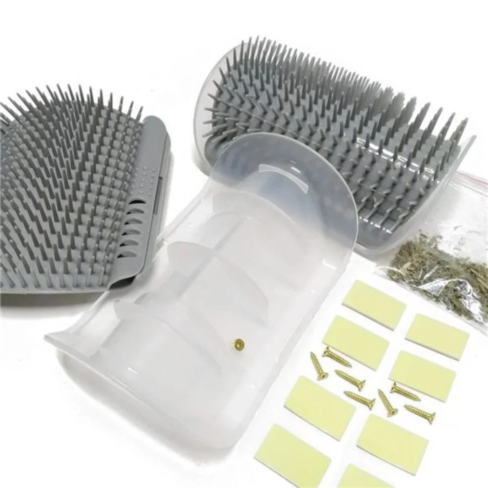 2 Pack Softer Self Groomer with Catnip Wall Corner Massage Comb Scratcher, Gray